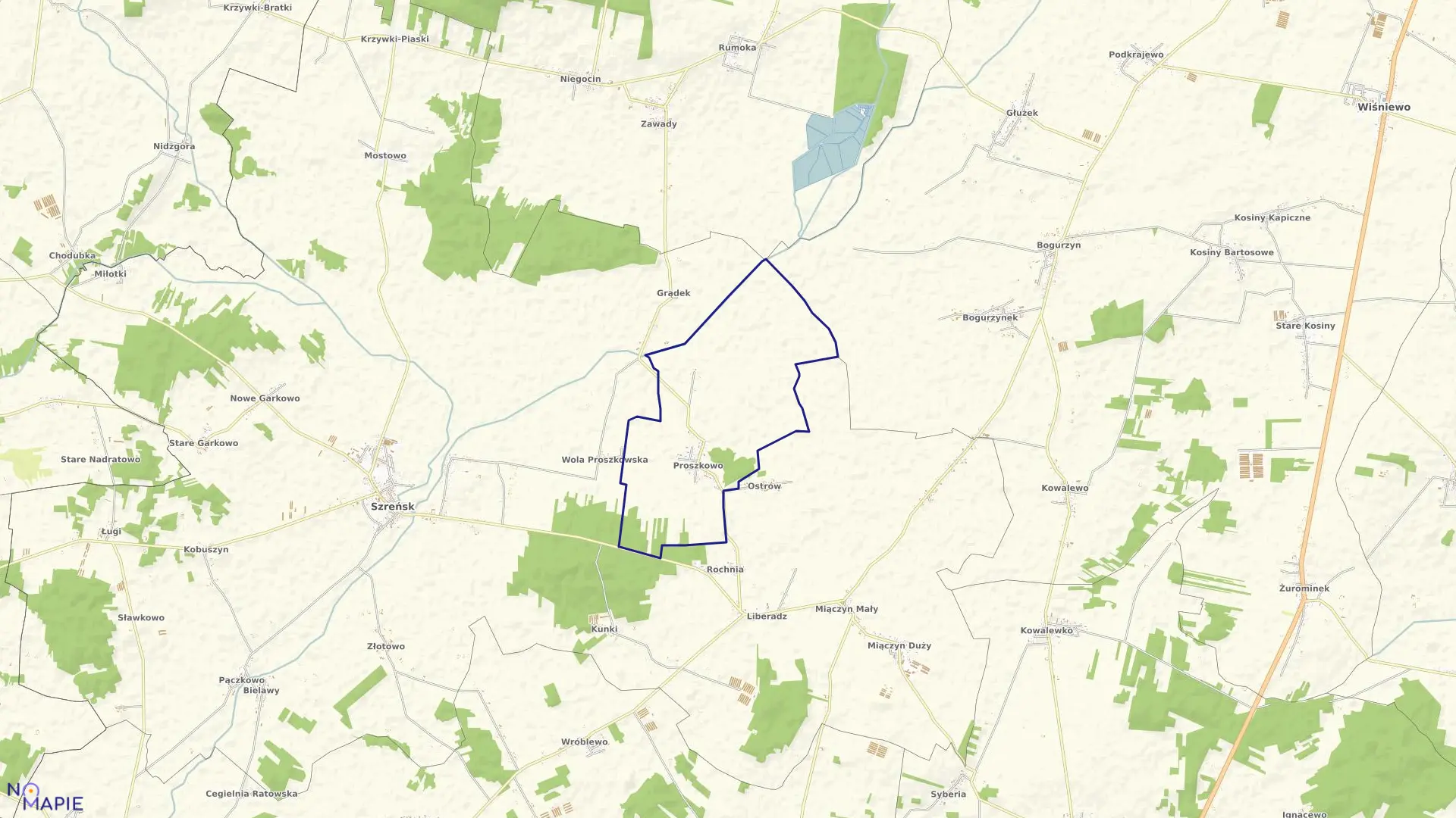 Mapa obrębu PROSZKOWO w gminie Szreńsk