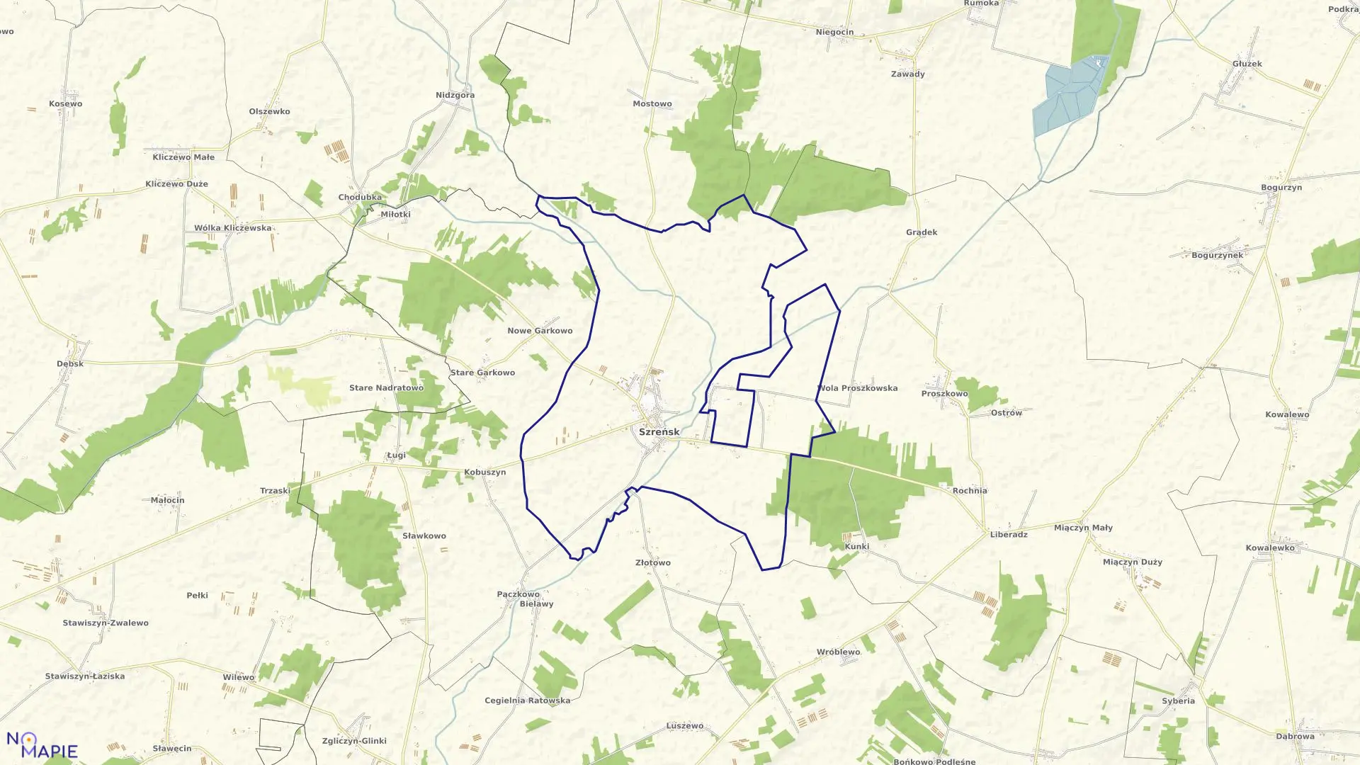 Mapa obrębu SZREŃSK w gminie Szreńsk