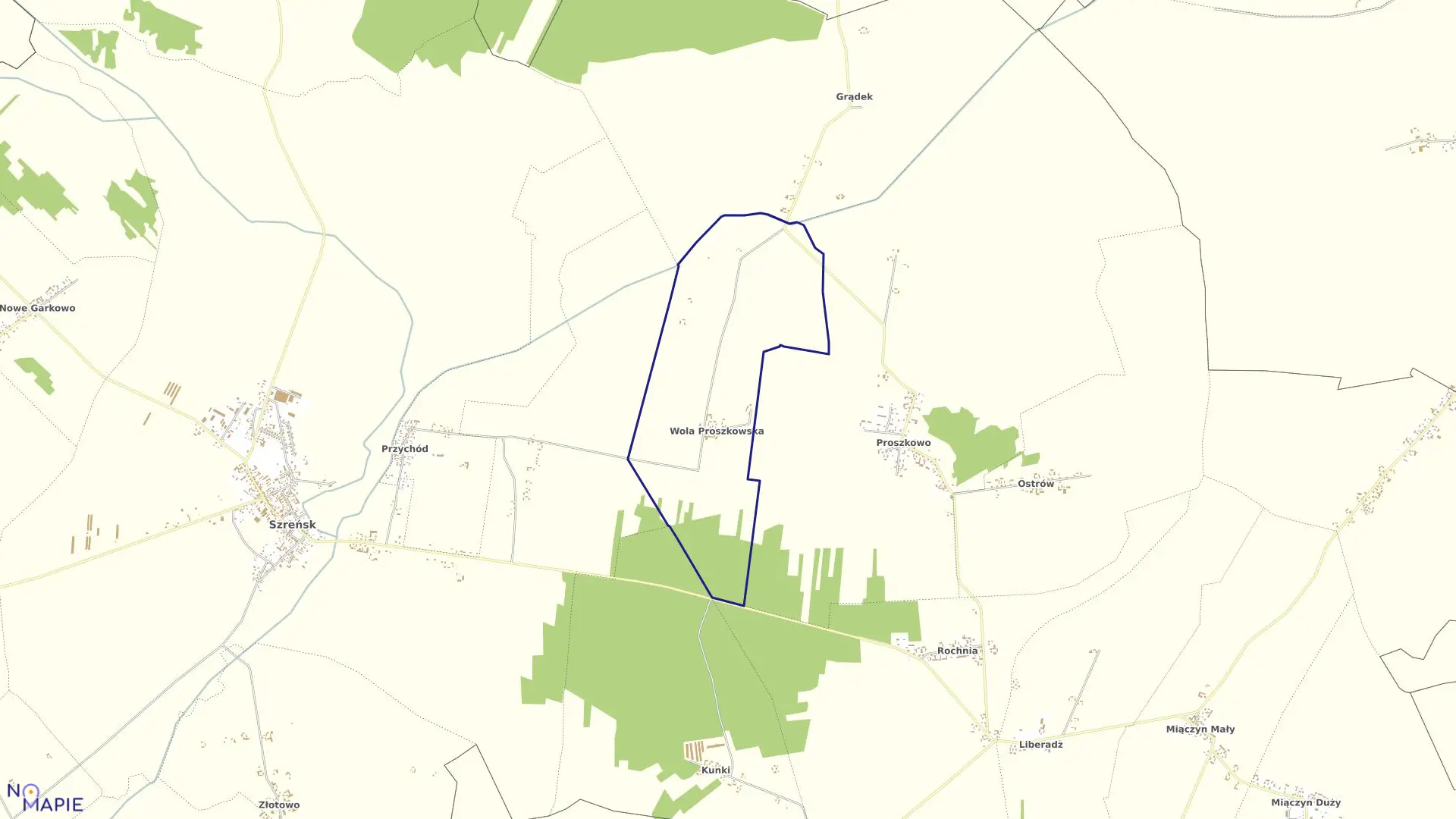 Mapa obrębu WOLA PROSZKOWSKA w gminie Szreńsk